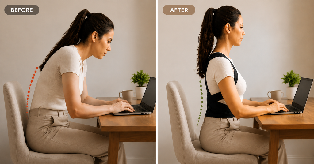 Posture Corrector for Desk Workers — Adjustable Back Brace, Wearable Under Clothes